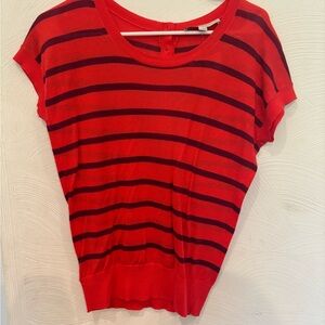 LOFT Red Boxy Cap Sleeve Tee